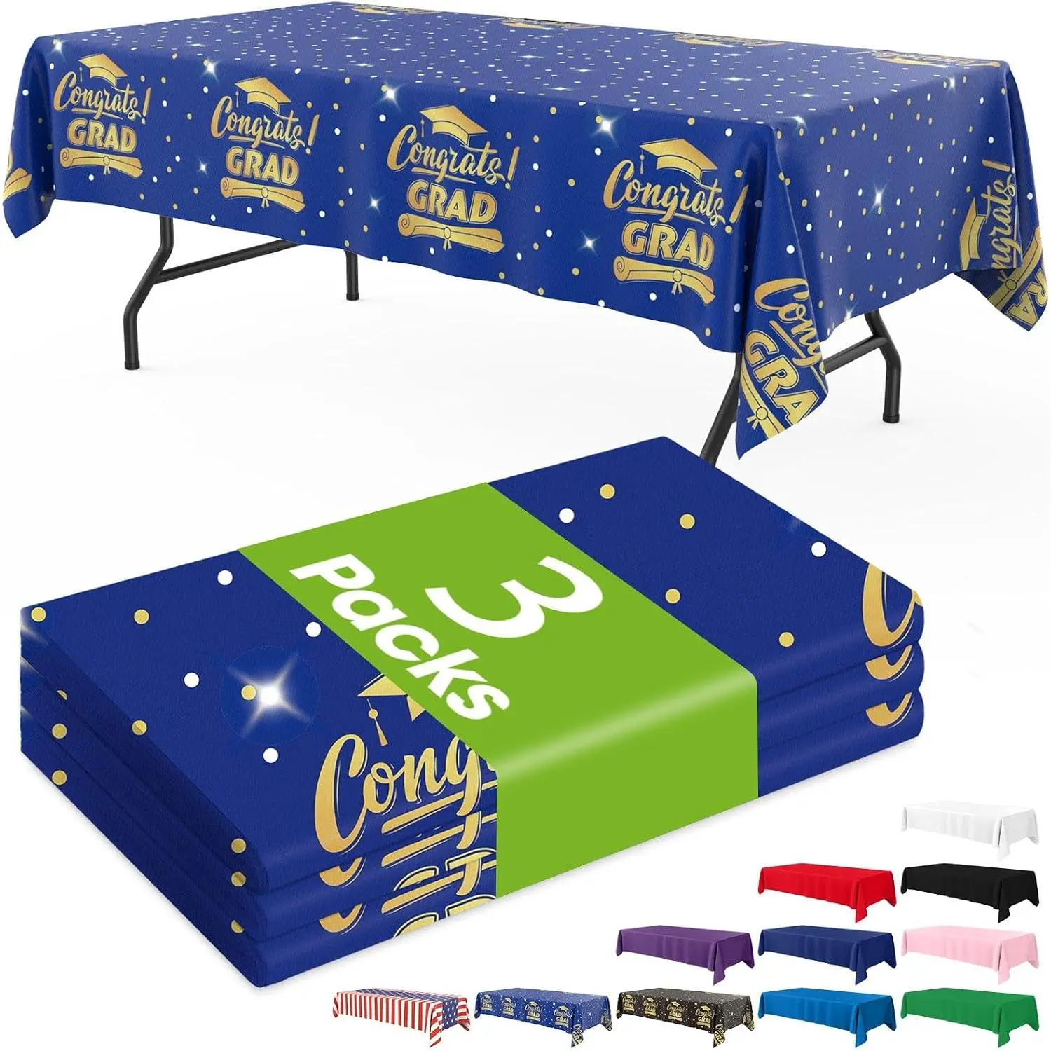 Plastic Table Cloth Disposable 3 Pack, 54x108 Inch Rectangular Table Cloth, Leakproof Table Cover for Picnic, Party Tablecloths, Graduation Decorations Class of 2026, Graduation Blue