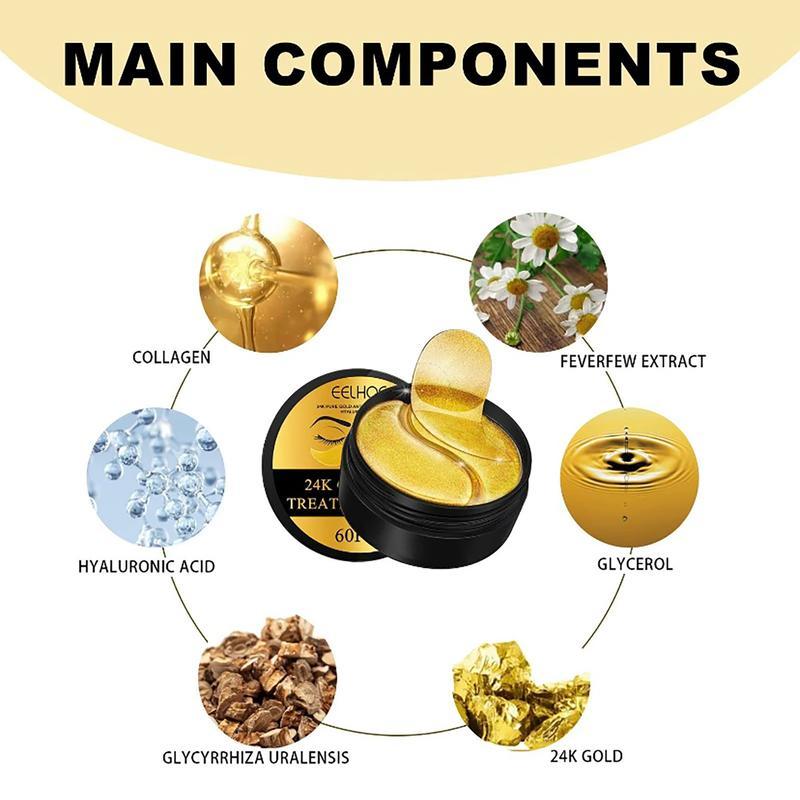 60PCS  24k Gold Eye Mask,Hydrating Eye Care Patch, Face Care Tool for Women and Men, Non-Irritating Eye Mask Skincare,Eyes Bags Treatment,Eye Gel Pads 24 K