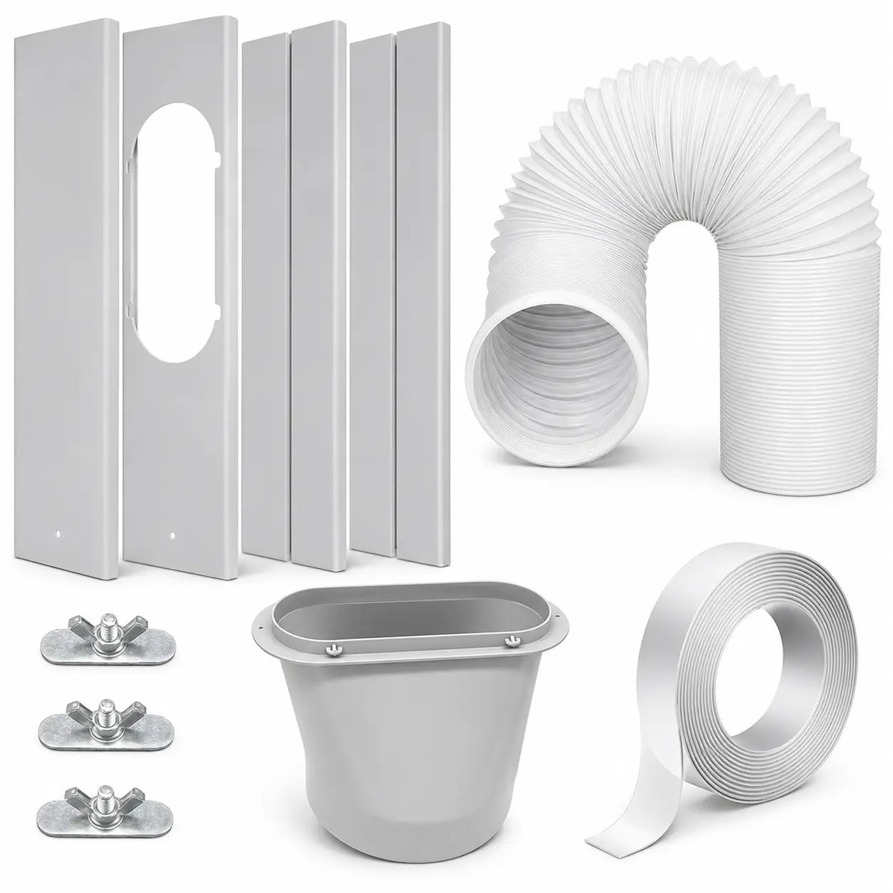 Portable AC Window Vent Kit with 5.9" Exhaust Hose, Adjustable Window Seal Panel Kit for Sliding Windows, Universal Air Conditioner Venting System with Sealing Tape & Mounting Hardware