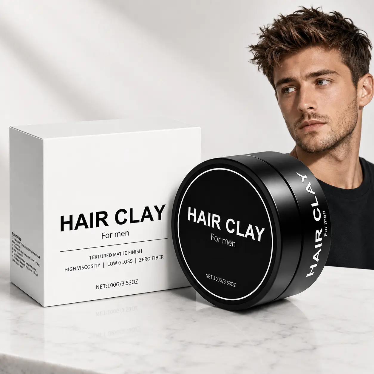 Men’s Alcohol-Free Texturizing Mousse & Gel, Haircare Clay Paste - Matte Setting, Non-Shiny Natural Formula, Strong Hold, Fluffy Hairstyle Sculpts Shape, Portable for Casual & Business Styling