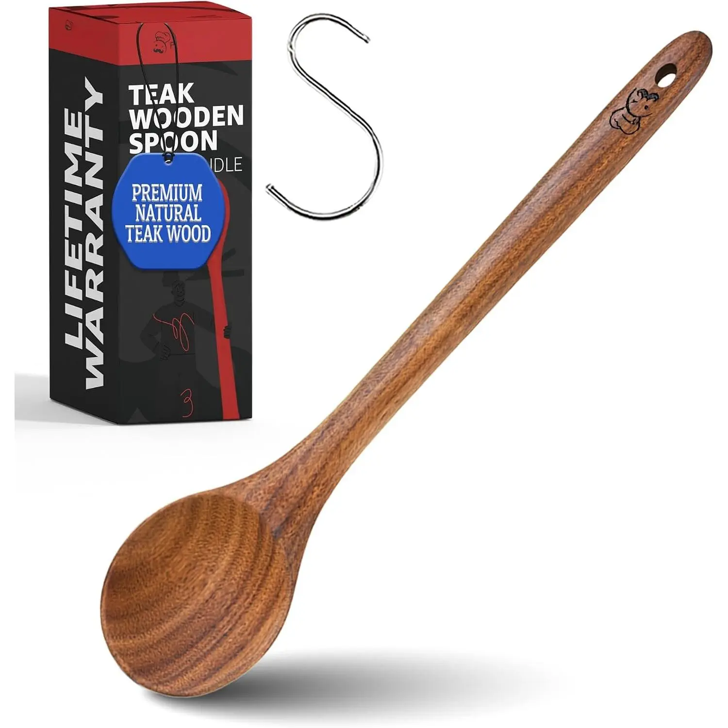 Extra Long Wooden Spoon for Cooking - 11" Heavy Duty Teak Long Handle Cooking Spoon - Large Wooden Spoons for Stirring & Serving - Big  Spoons Safe for  Cookware
