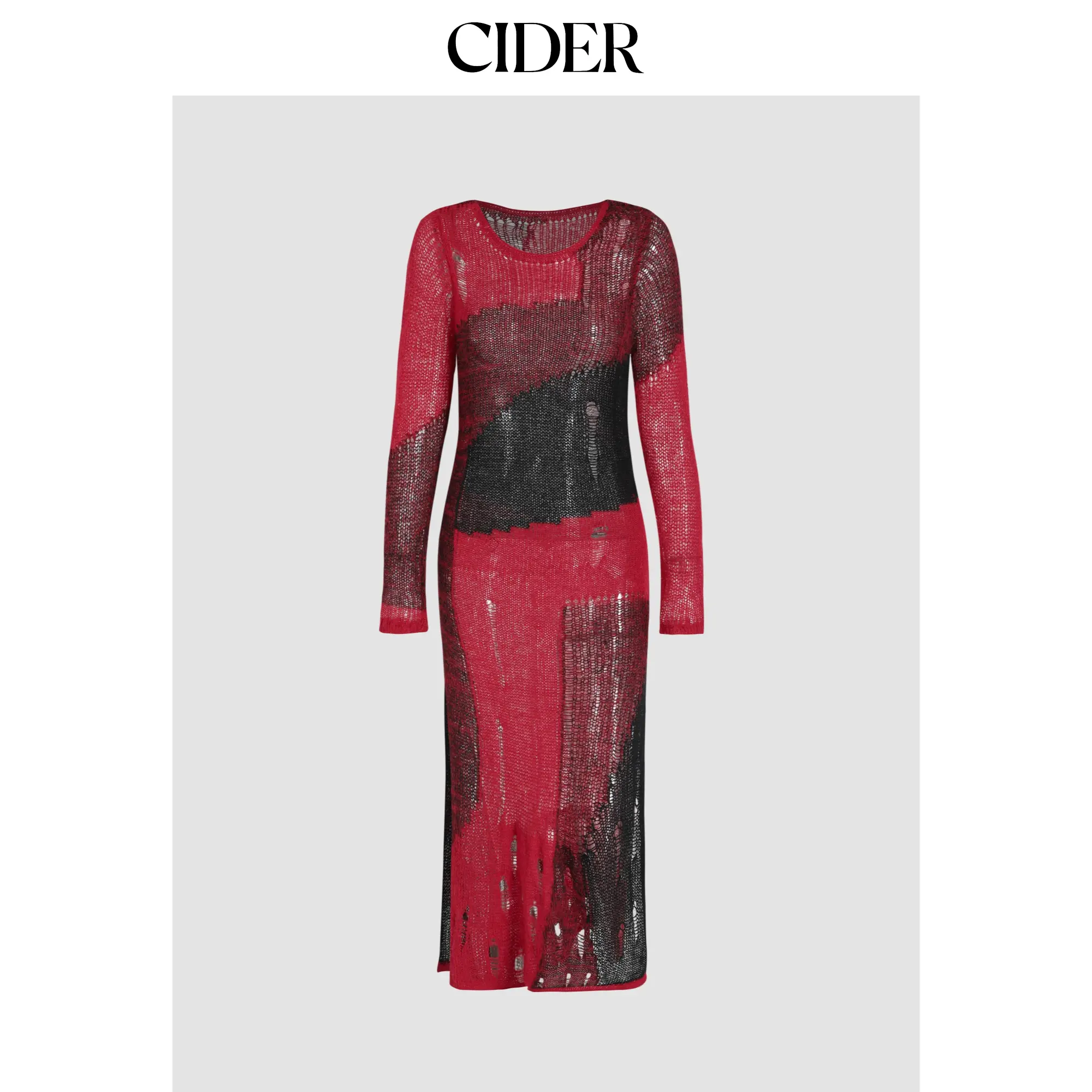 Women's Poly Wool Knit Casual Dress - Longsleeves, Crew Neck, Geometric Multicolor Acrylic Cider Patchwork, Ripped Detail, Colorblock, Pull-On Wear, Fitted Maxi Length, Sizes XXS-0, 2XL-20/22, 0-26, 6 Colors