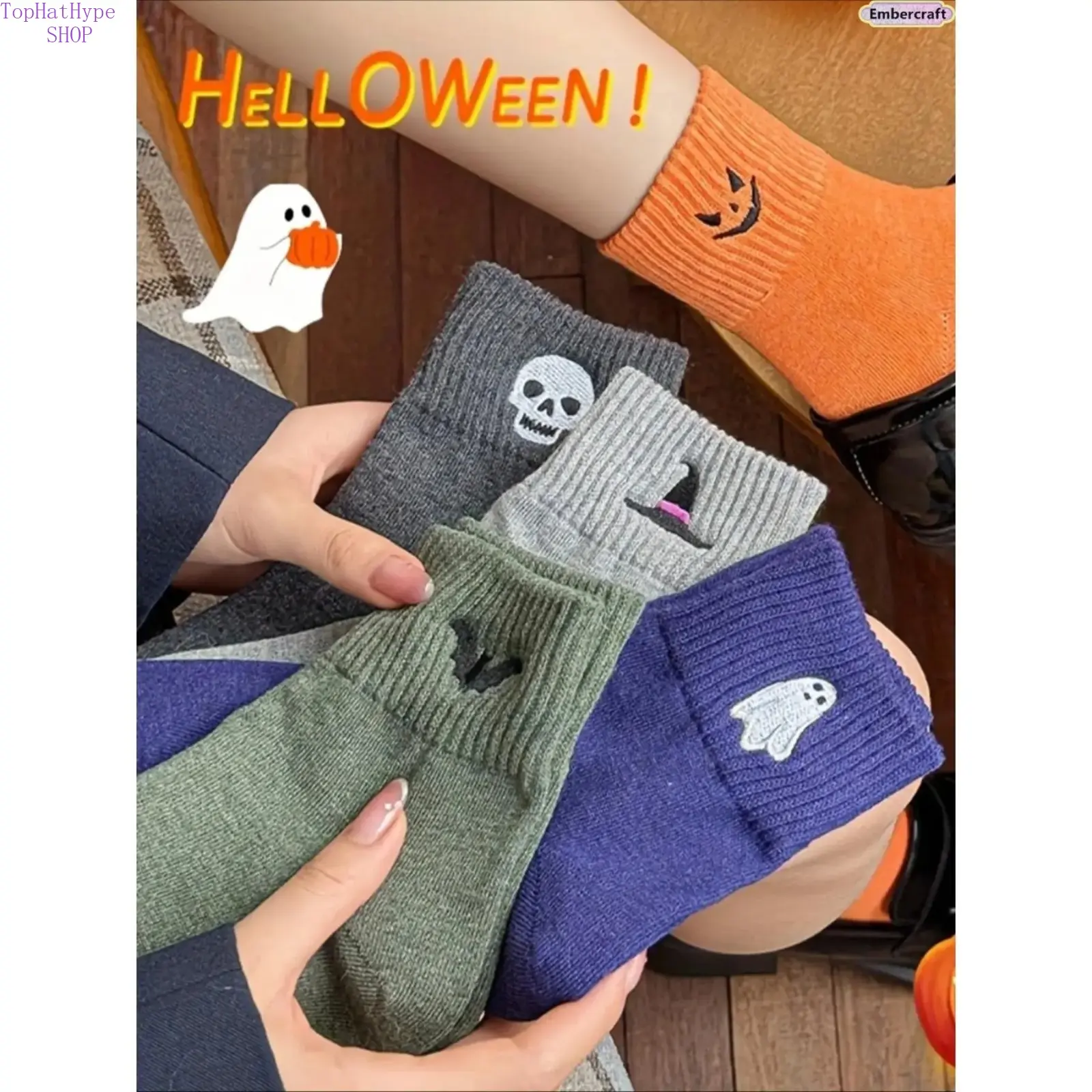 Viral Cute Halloween Socks for Women, 5 Pairs Cozy Novelty Crew Socks Set, Funny Pumpkin Ghost Cartoon Mid-Calf Knit Socks, Soft Stretch Warm Fall Winter Essentials for Daily Wear, Halloween Party, Work, School & Gifts