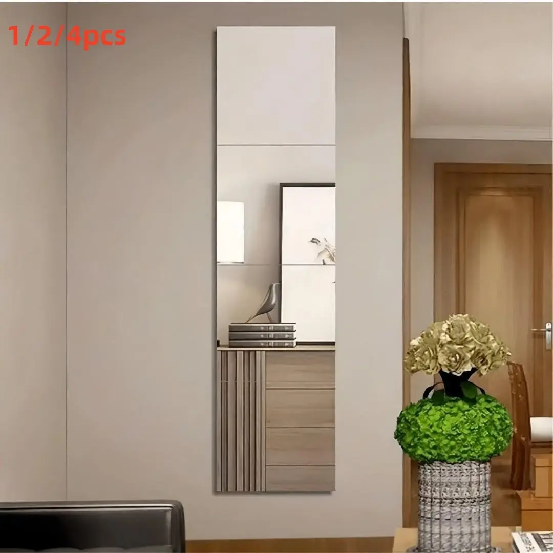 Full-Length Self-Stick Wall Mirror for Bedroom and Home Gym, Wall Decor Mirrors, Acrylic Privacy Mirror, Unframed, Suitable for Bathroom, 1/2/4 Pieces