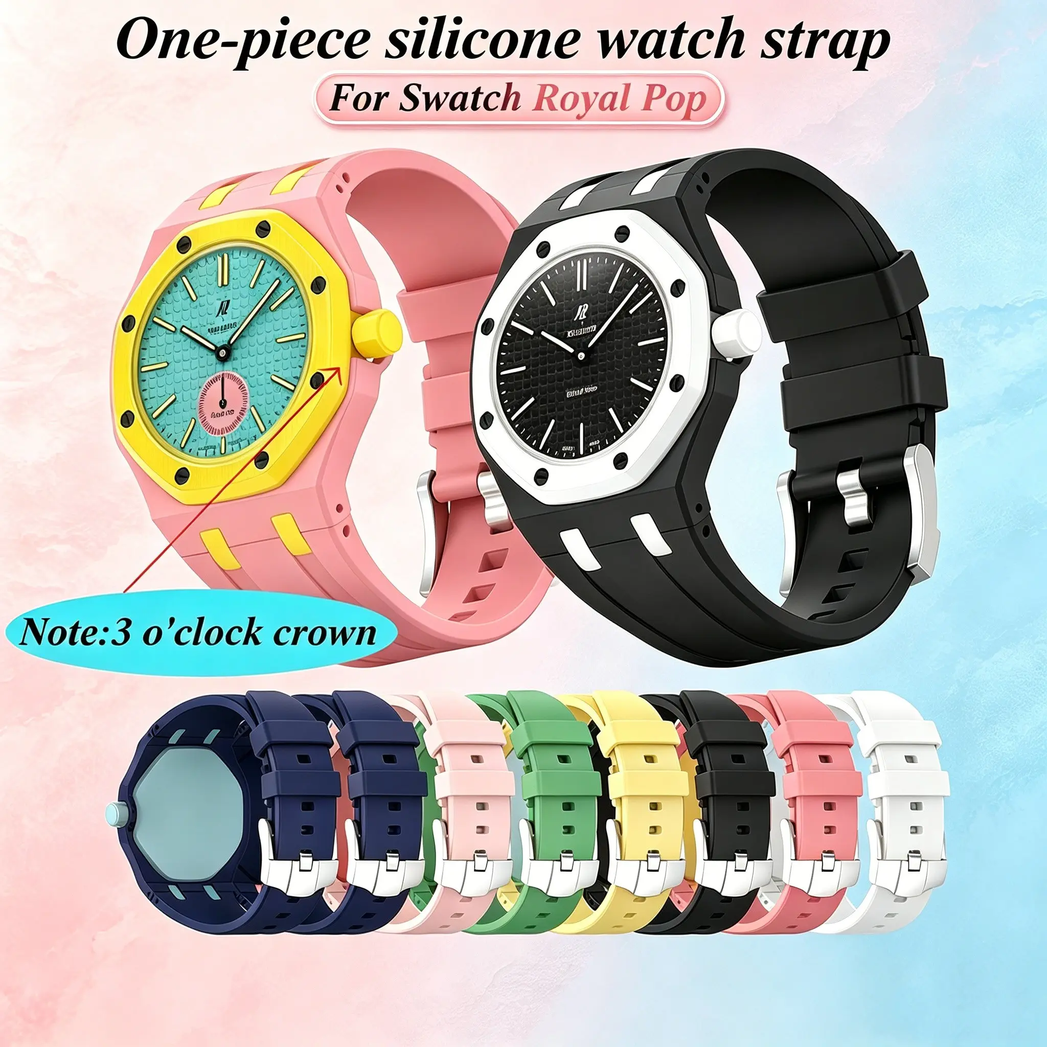 Swatch X Ap Royal Pop Modification Kit, PC Case Frame + Silicone Band, Unisex Protective Shell, 3-Point Direction, Color Block Accessories