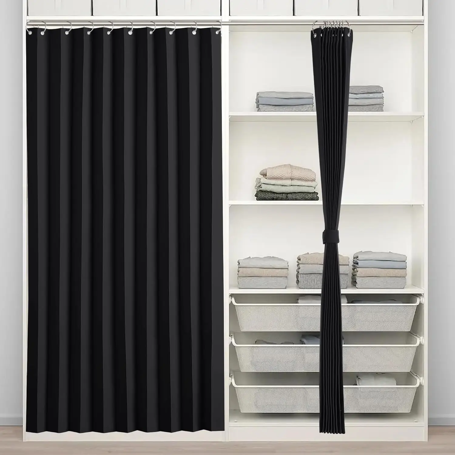 Black Blackout Fold Curtain - Privacy Focus Room Divider for Divider Living Room, Pleated Accordion-Style Folding Door for Open Closet, Thermal Soundproof Doorway Curtain, 50x80 in, 1 Panel