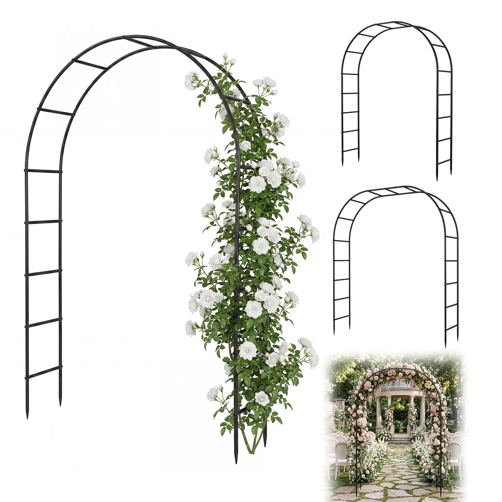 7.3 ft Tall Heavy-Duty Metal Arch Arbor Trellis, 13mm Thick Steel Tubes, Arch Shape Climber Support, Outdoor Decor for Patio Lawn, Wedding Backdrop