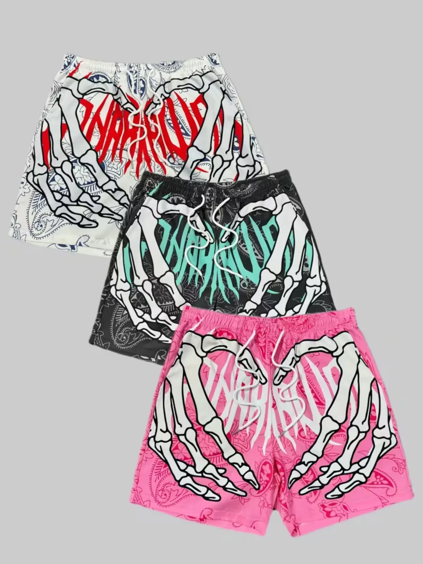 3-Pack Men's Casual Shorts, 3D Skull Print, Loose Fit, Breathable Fabric, Ideal for Summer Outdoor Activities, Beach, Surfing, Fitness