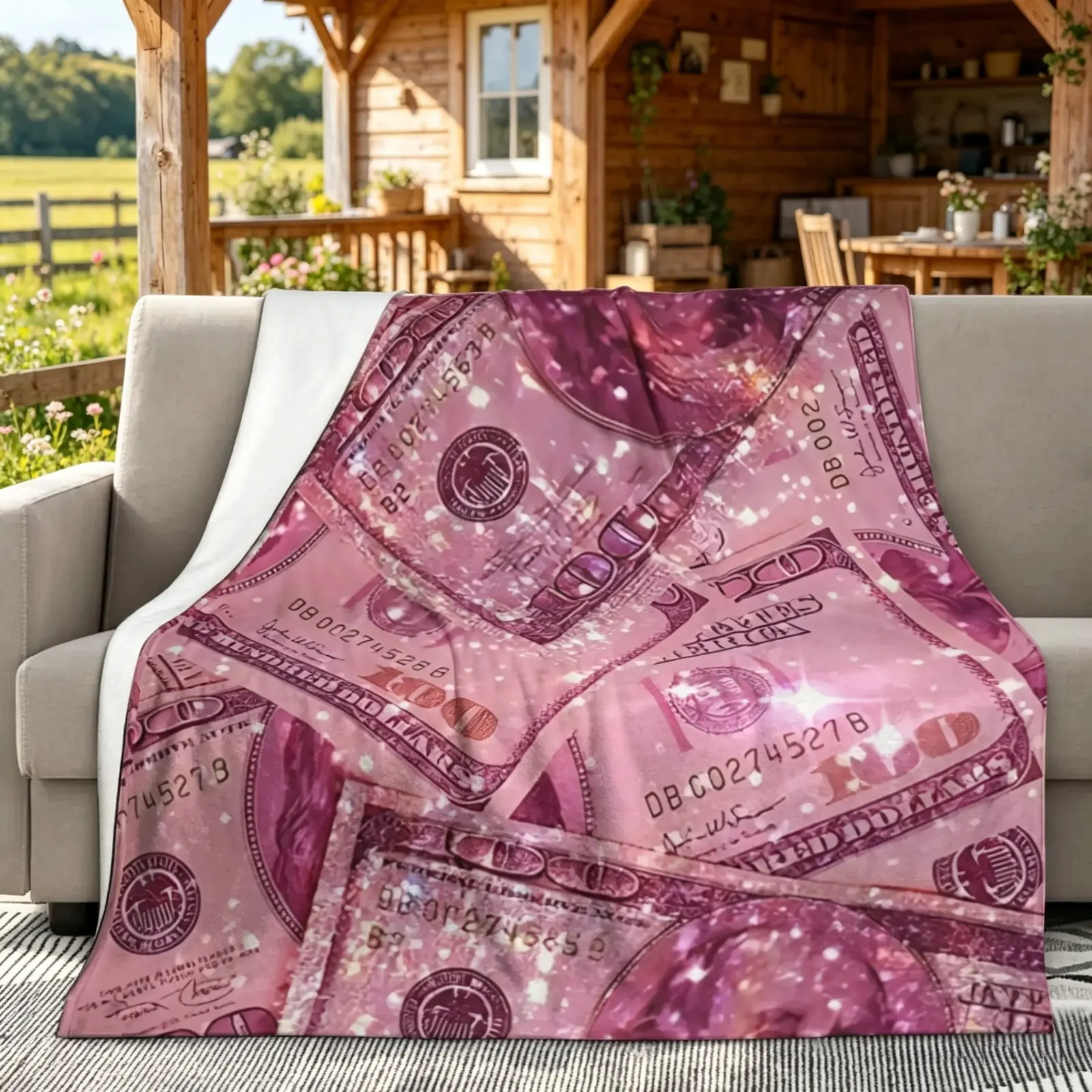 Lightweight Pink Money Print Tapestry Blanket 80x60 Aesthetic Soft Throw Kids Adults AC Blanket Summer Cool College Dorm Essentials Y2K Coquette Viral Gift Living Room Sofa Bed Festival Back To School Home