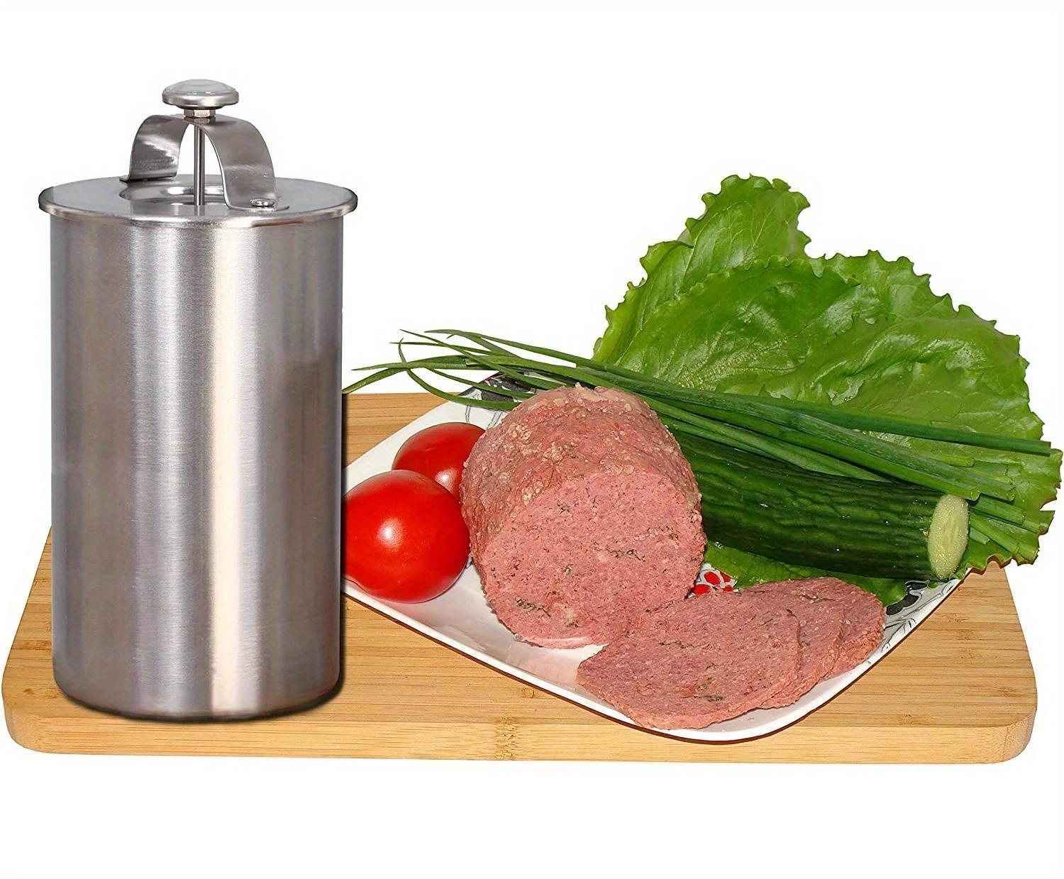 Stainless Steel Meat Press Cooker for Preparing Healthy Homemade Deli Meats, Complete with a Thermometer - Ideal for Kitchen Bacon Pressure Cooking