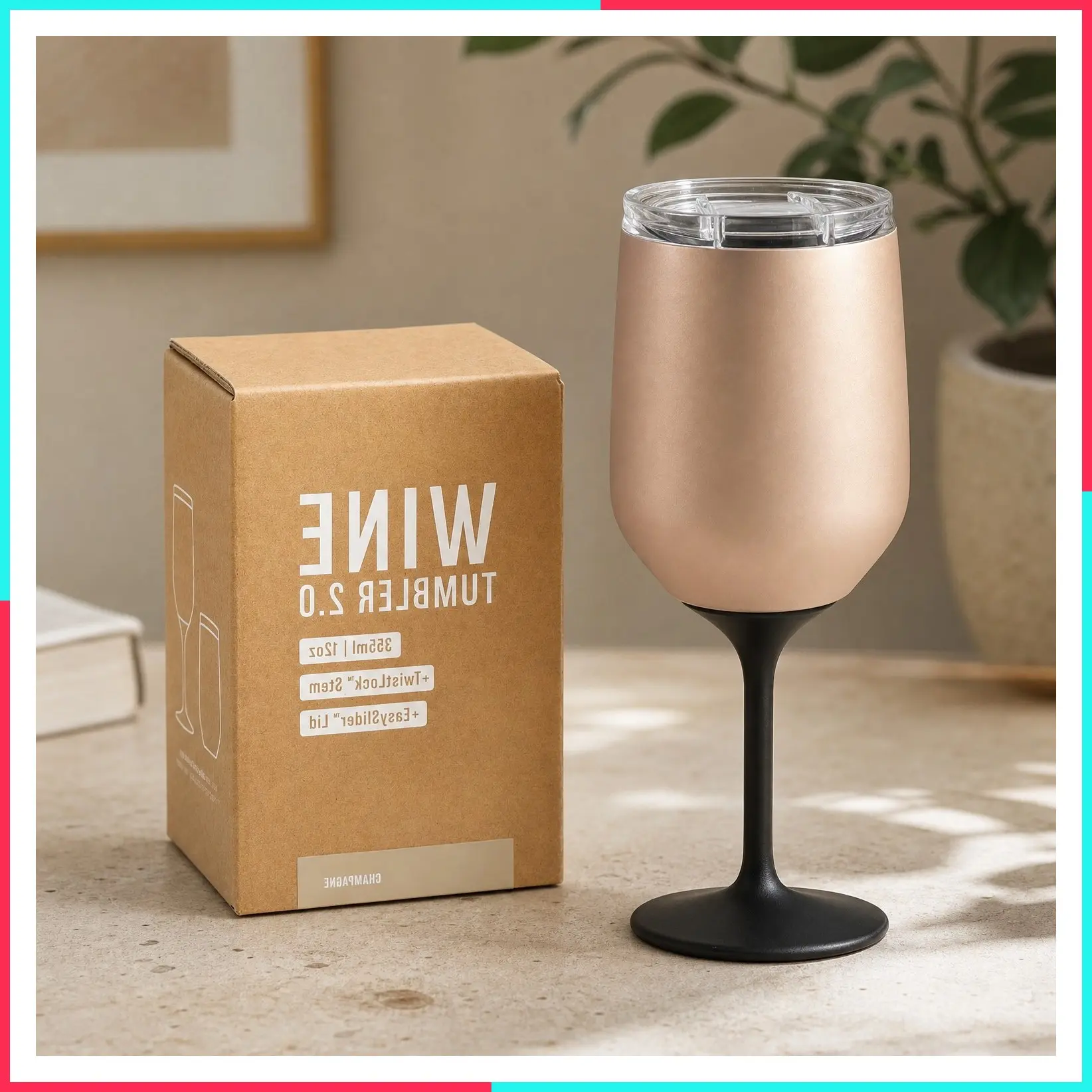 Wine Tumbler 2.0 | Award-Winning Design with Detachable Stem | Premium Stainless Steel Wine Glass with Lid | Triple Insulated Tumbler | 12oz Capacity | Great Gift (Champagne)