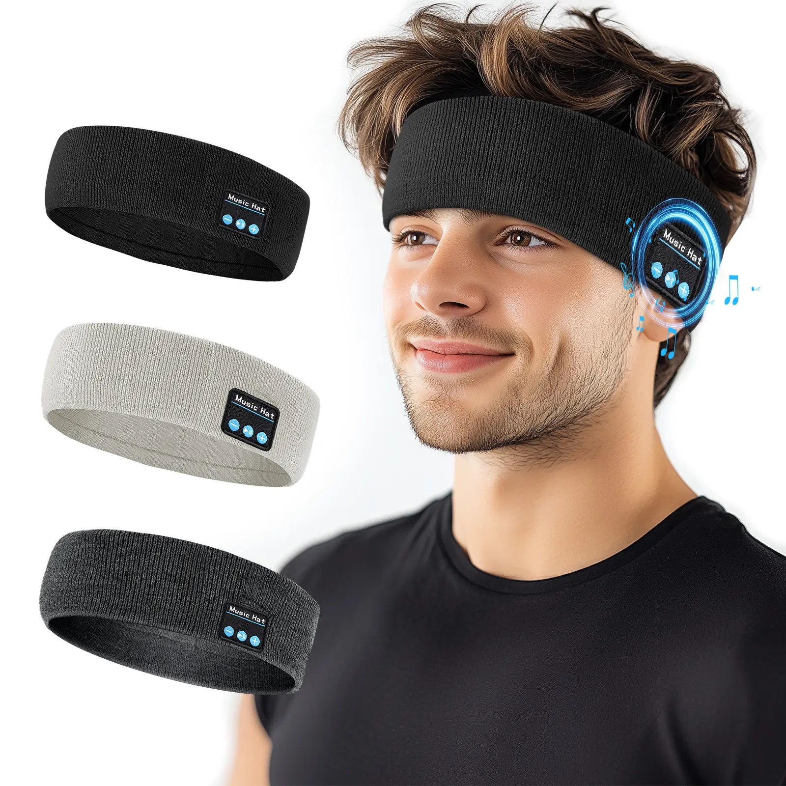 Women's Soft Knit Bluetooth Ear Warmer Headband - Built-in Hi-Fi Sound Speakers & Mic for Hands-Free Call, Moisture-Wicking, 1 Size for Workout, Outdoor Sport Activities, One Size
