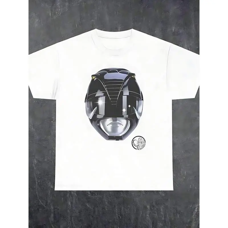 Men's MMPR Black Power Ranger Casual Short-Sleeve T-Shirt, Menswear Tops, Machine Washable Comfortable Tee, Shortsleeve