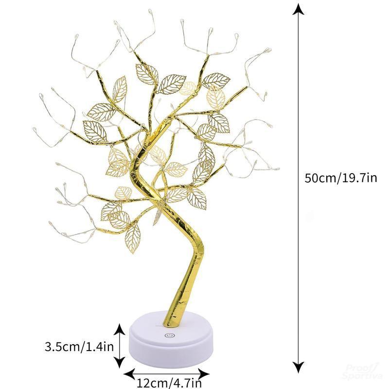Exquisite Gold Leaf Tree Light with 72 LED Copper Wire String Lights Dual Mode Touch Switch for Valentine Room Bedroom Decorative Lamp
