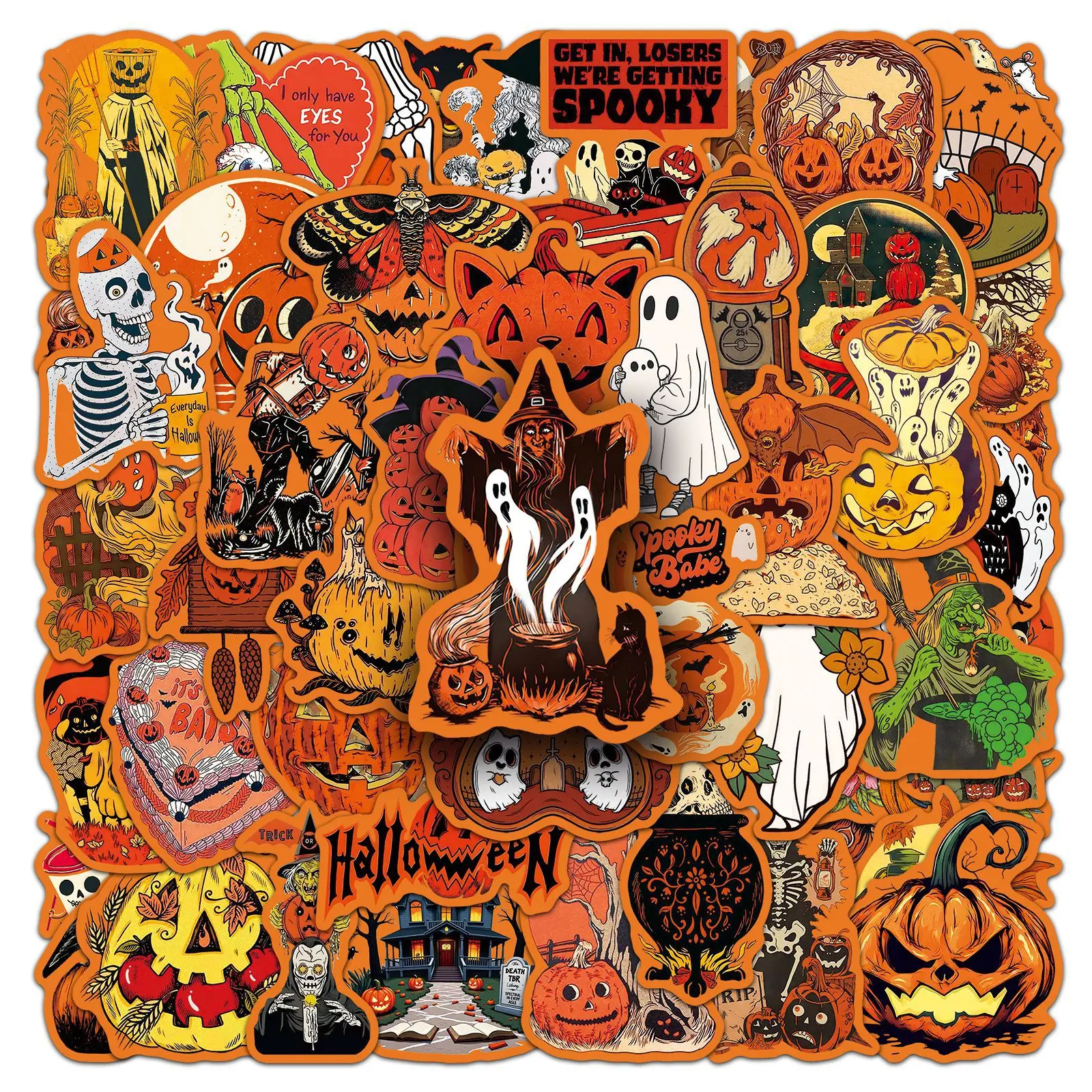 50pcs Retro Halloween Light Stickers, Spooky Pumpkin Office Stickers, Decals Suitable for Scrapbooks, Diaries, Laptops, Water Bottles, Cars, Etc. A Gift with A Positive Message and A Design Based on Faith. Includes Sticker