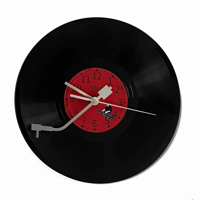 Vinyl Record Wall Clock, Clocks for living room, DJ Mixer Turntable Silhouette Silent Non-Ticking Quartz Wall Watch, Vintage Vinyl Decor, Wall Decorations for Home Living Room Bedroom, Music Studio Decor, Man Cave Decor, Housewarming Present