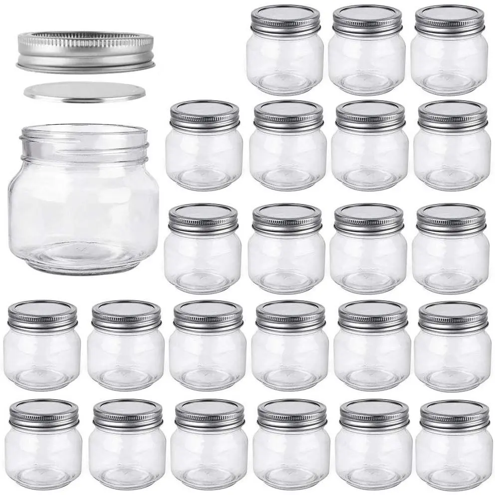 24 Pack 8 oz Glass Mason Jars, Canning Jars with Regular Mouth  | 240ml Glass Storage Containers for Overnight Oats, Jam, Jelly, Honey, Beans, , Wedding Party Favor, Shower Favor