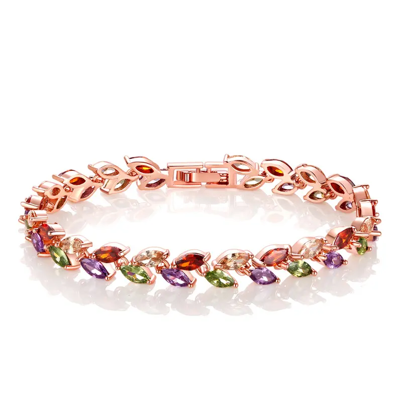 Soco Seven-color rainbow zircon DDSL0064m bead bracelet with forget-me-not element, 14K gold-plated