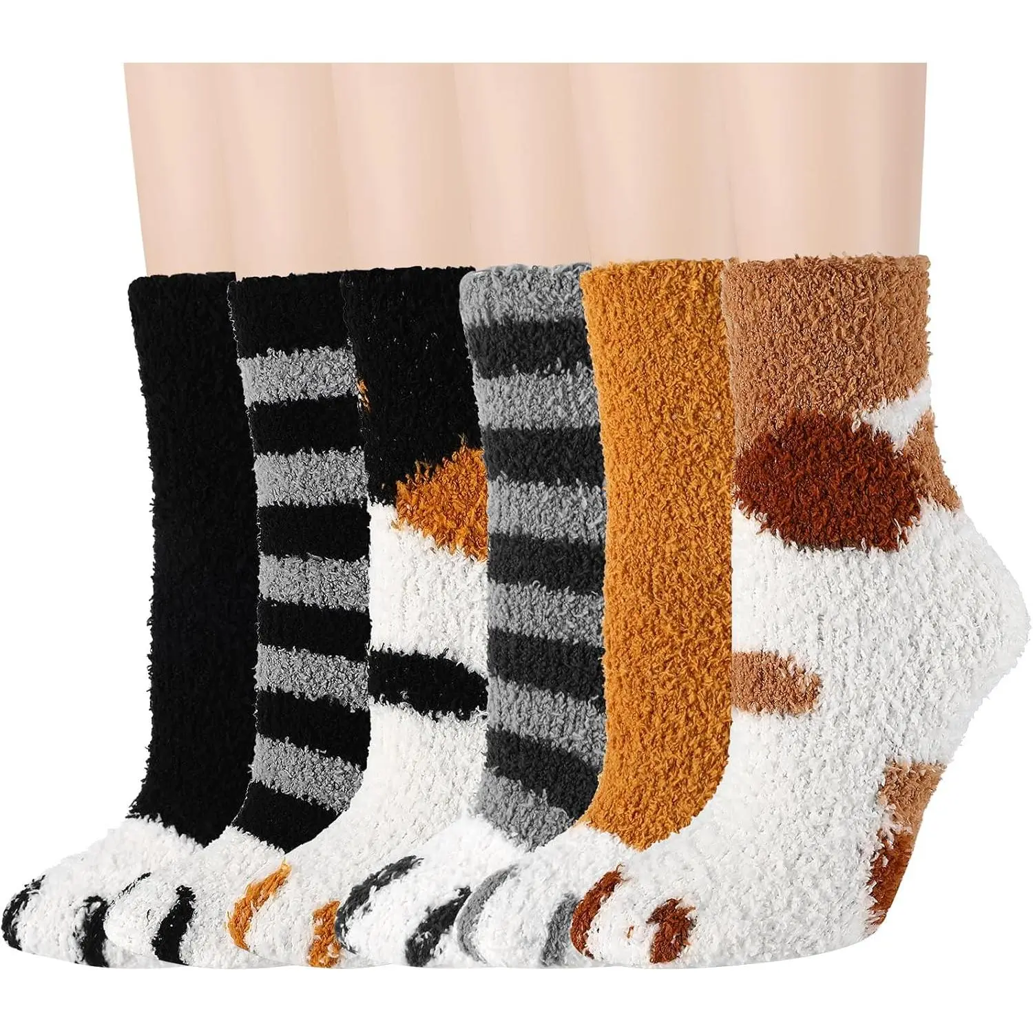 6 Pairs Fuzzy Socks  Women Cute Fluffy Cozy Thick Warm Animal Cat Socks  Women Girls Winter Causal Home Sleeping Festival Party