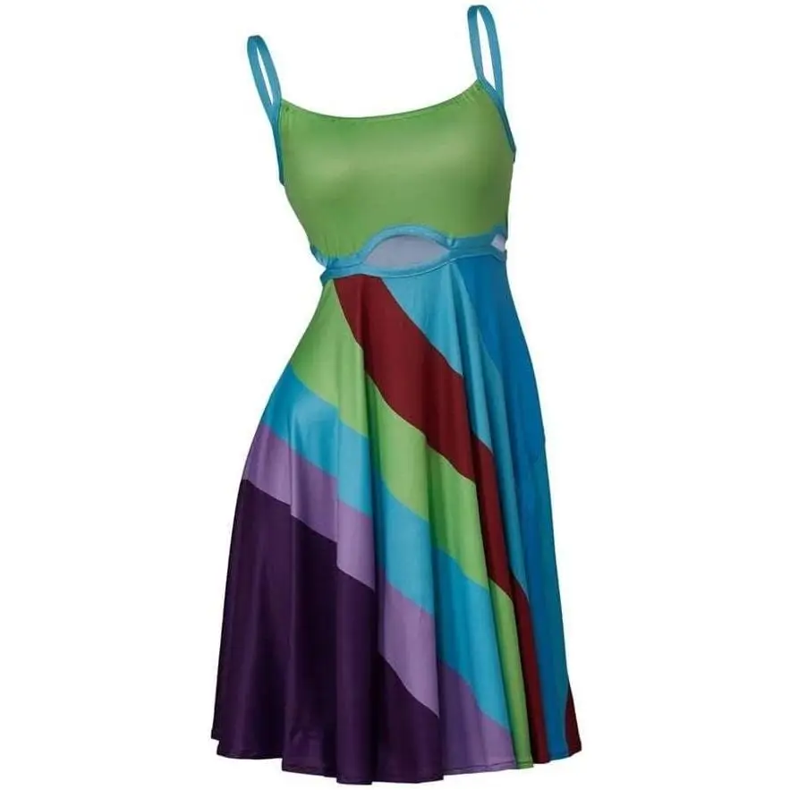 Women's 13 Going On 30 Spandex Slip Dress - Vintage Rainbow Print, Sleeveless, Backless, Bodycon, Multicolor Cut-Out, Party Dress Gift