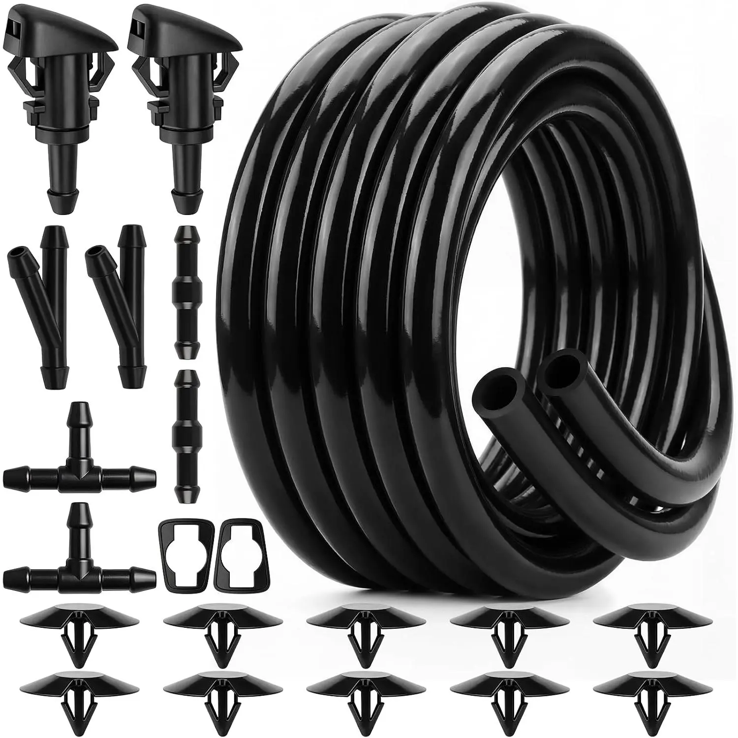21 count Windshield Washer Hose Kit, 13FT Washer Fluid Tubing with Connectors & Nozzles – Fix Washer System , Restore Clear Visibility,  Fit for