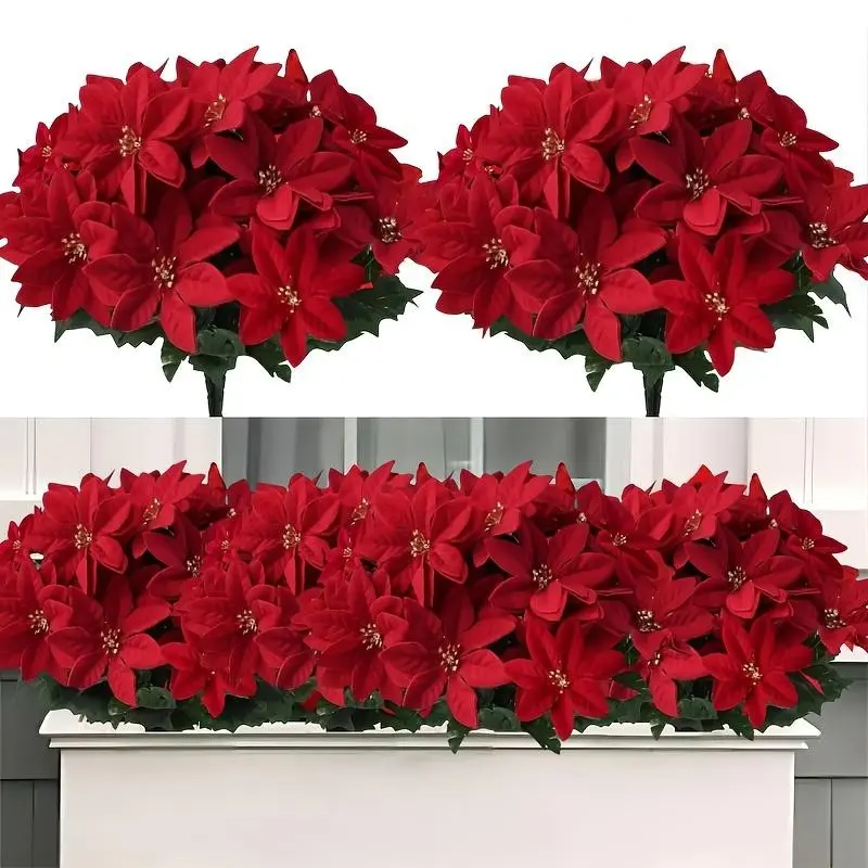 10 Artificial Poinsettia Flowers, Christmas Decorations, Home Decoration, Table Centerpiece, Wedding Decor, Christmas Tree, Winter Display