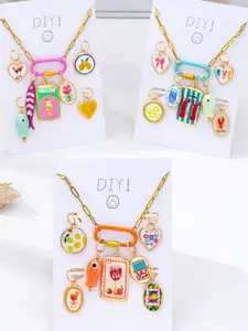 DIY Ocean Beach Charm Necklace Set - Detachable Enamel Charms with Stainless Steel Chain & Carabiner Clasp, Summer Pendant Jewelry for Women, Casual Style Necklaces, Dangling Charms Necklace