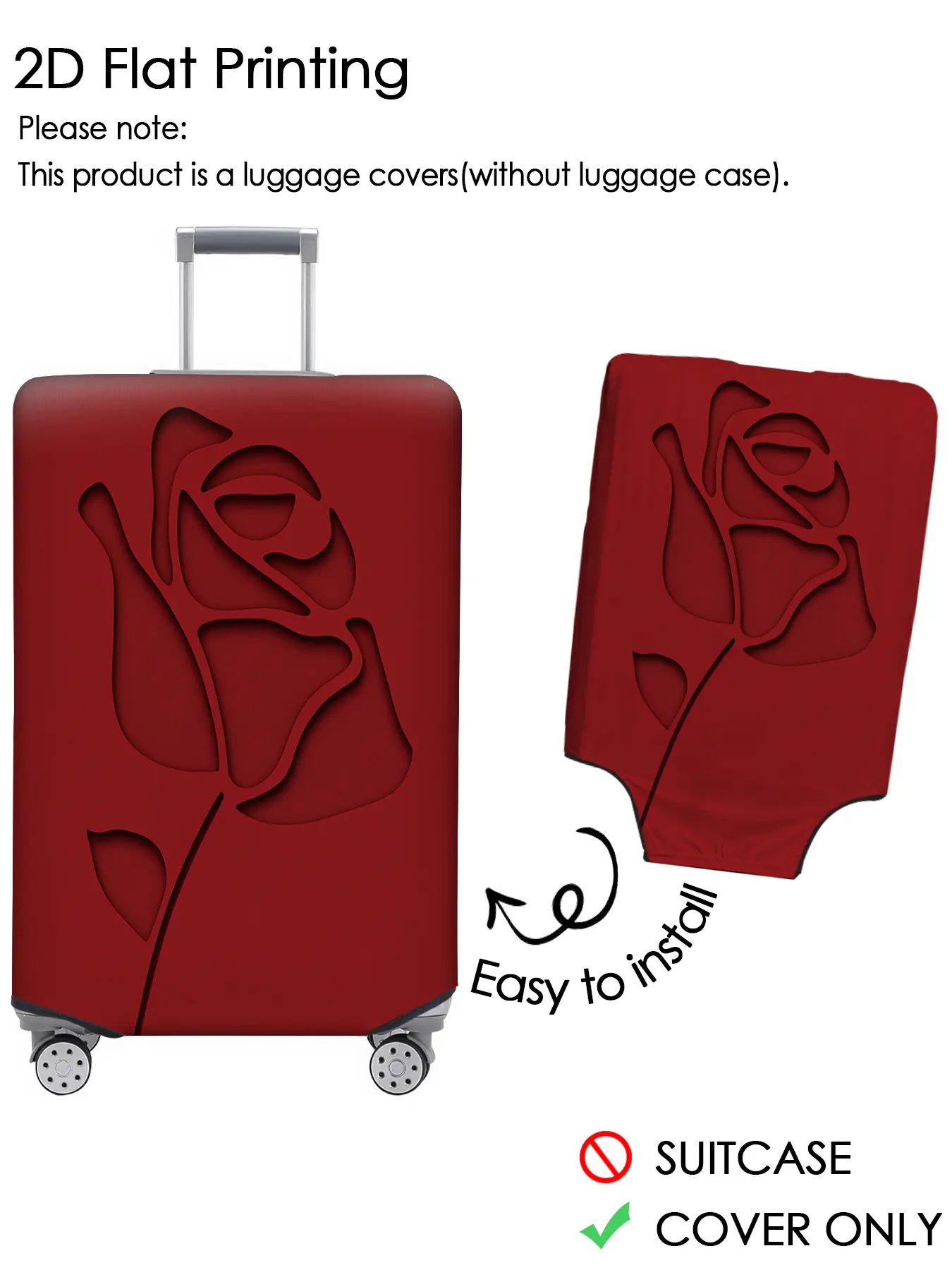 Red background embossed rose pattern luggage cover, luggage protection cover, Luggage Accessories, elastic fabric, personalized pattern not easily confused, suitable for 18-32 inch luggage, essential travel accessory, Traveling Essentials