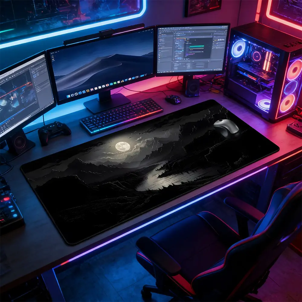 Dreamy Mountain Landscape Pattern Mouse Pad, Topographic Mouse Pad, Rectangle Gaming Mouse Pad, Office Desk Keyboard Mat with Non-Slip Rubber Base Stitched Edge, Office Desk Accessories For Home Office Game, Computer Desk Accessories