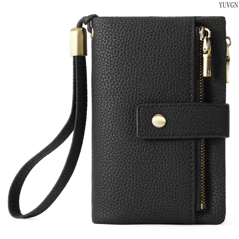 Unisex Compact Multi-Zipper Card Wallet with Wrist Strap, Snap-Button Slim Profile Coin Purse, Zippered Slots Portable Daily Carry ID Card Cash Storage Pouch for Sports & Outdoor Gym Use