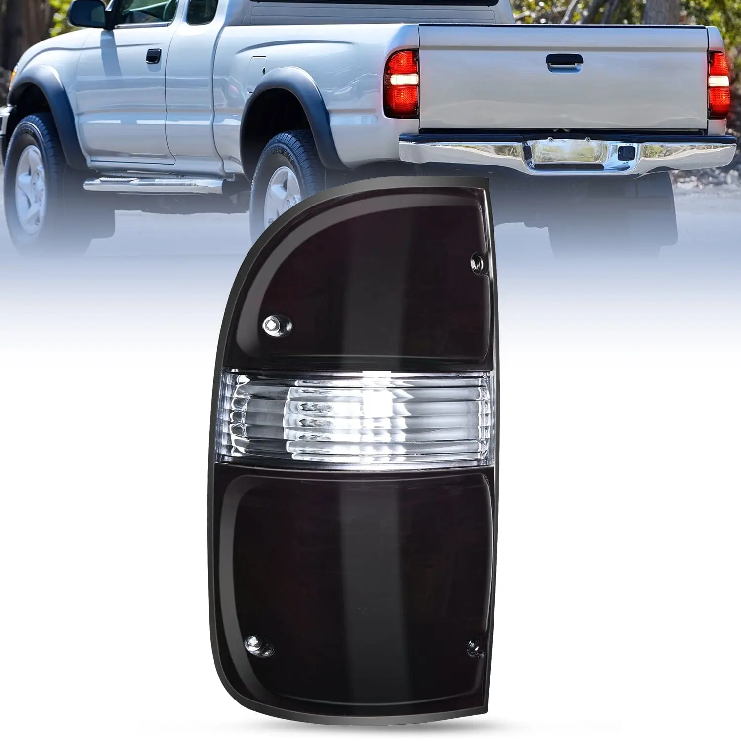 Nilight Driver Side Rear Taillight Assembly - Dark Red Housing, Silicon Seal, Shockproof Plug-In OE Socket Replacement for 2001-2004 Toyota Tacoma, Carlights, Night Safety Automotive Accessory