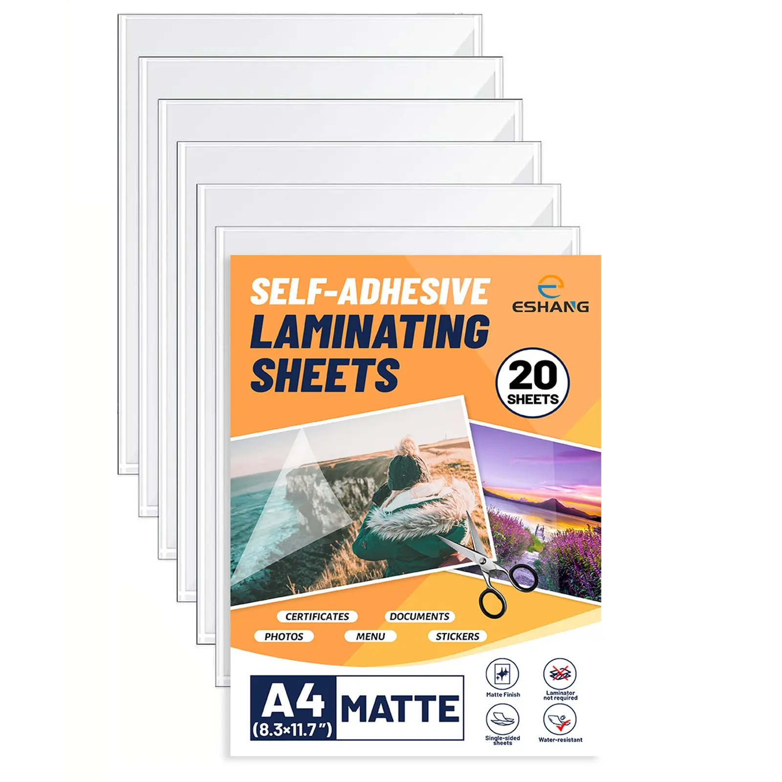 A4 Matte Adhesive Laminating Sheets, 20 Sheets, 8.3x11.7 In, Self-Adhesive, Waterproof, Anti-Scratch, for Photos, Documents, Stickers