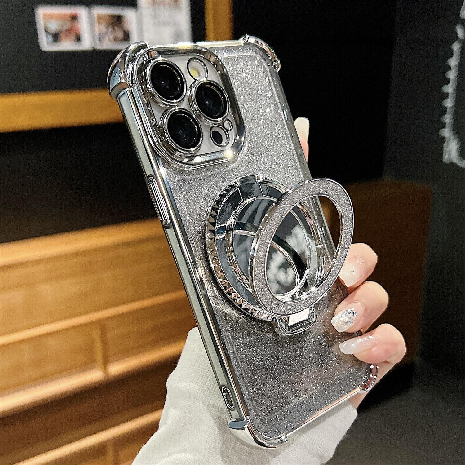 OREKROY Mirror Bling Case Ring Kickstand MagSafe Cover For iPhone 16 Pro Max 15 14 13 12,Anti-fall Shockproof Bling-bling twinkle Phone Cover,Phone Accessories OREKROY Mirror Bling Case Ring Kickstand MagSafe Cover For iPhone 16 Pro Max 15 14 13 12,Anti-fall Shockproof Bling-bling twinkle Phone Cover,Phone Accessories