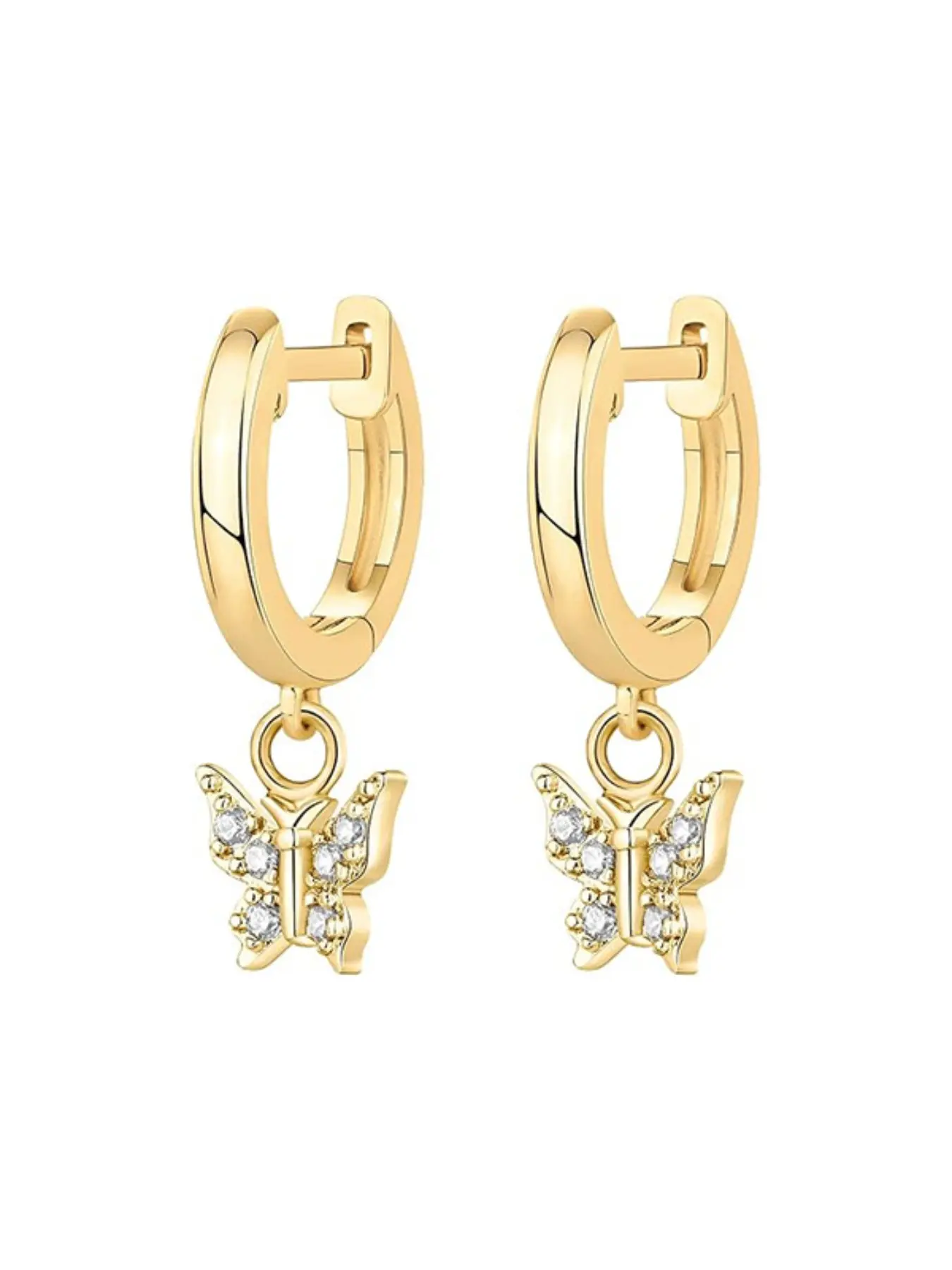 AEONBLULI Dainty Gold Butterfly Huggie Hoop Earrings for Women, Sparkly CZ Butterfly Charm Dangle Earrings, Birthday Christmas Jewelry Gift
