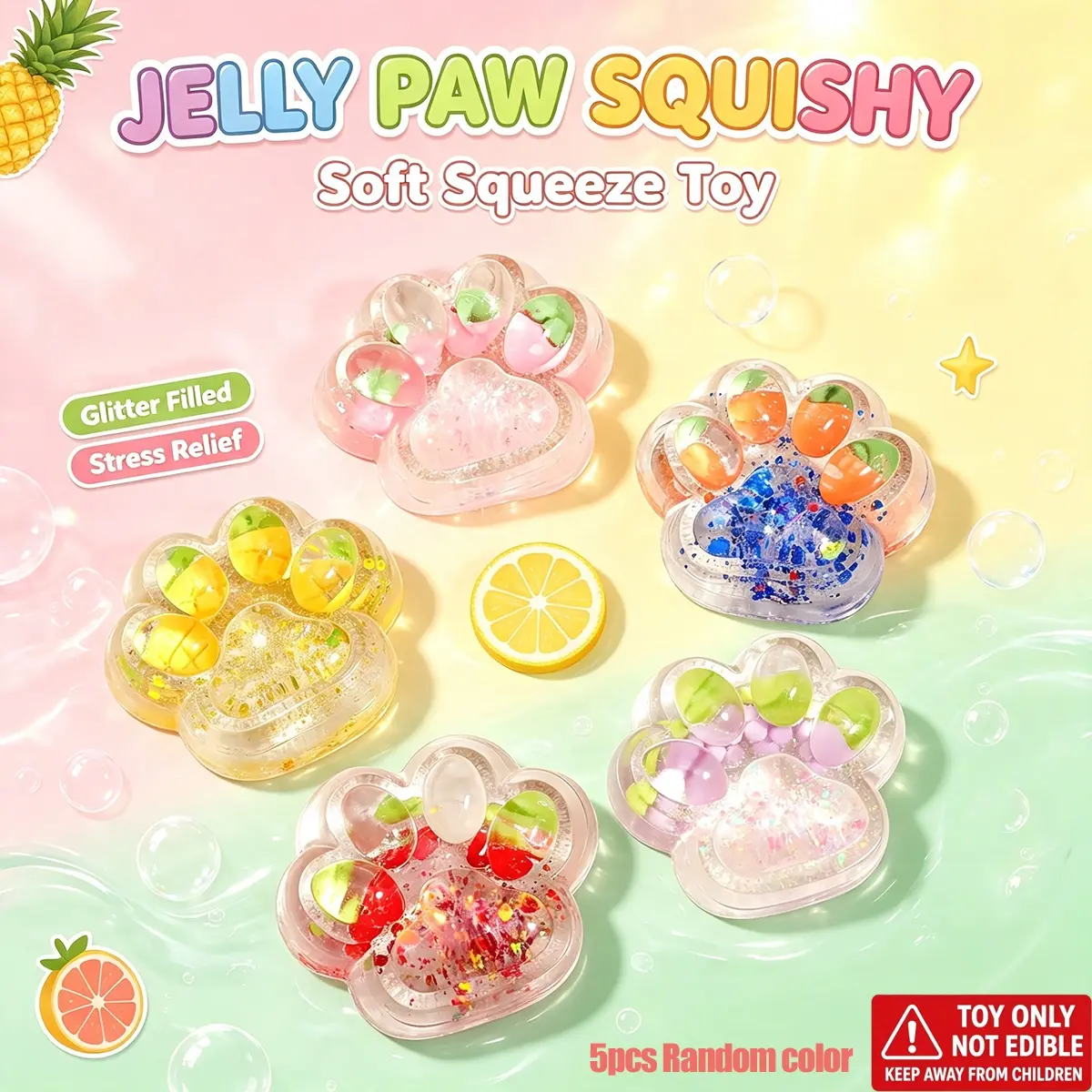 5pcs-Slow Rebound Cat Paw Squeeze Toys |TPR Relief Fidget Toys for Adults,Cute Clear Fidget Sensory Toy Suitable for Novelty Things Gift