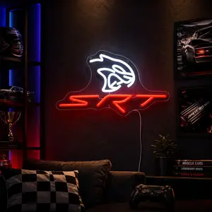 Racing Cat Neon Sign LED Wall Light, Ambient Dimmable Led, Performance Car Inspired Neon Lamp, Muscle Car Garage Decor, USB Powered Acrylic Neon Sign for Car Enthusiasts, Auto Workshop, Man Cave, Gaming Room, Garage Wall Decoration
