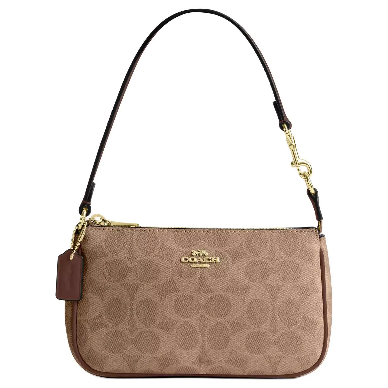 COACH Nolita 19 Vintage Monogram Zip-Top Crossbody Handbag for Women, Tan and Brown Faux Leather