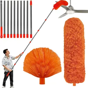 20ft High Reach Duster Kit with 2-14ft Extension Pole, Cobweb & Corner Brush, Washable Microfiber Feather Duster for Cleaning Ceiling Fan, Furniture, Home