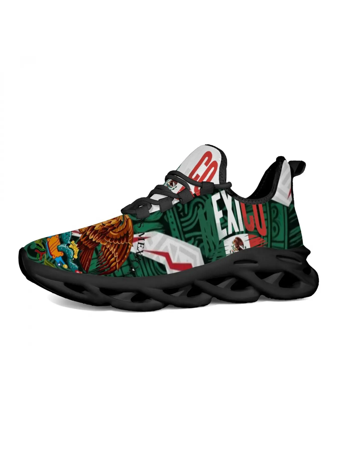 Cool Mexican Flag Style Print Thick Sole Sneakers Unisex Personalized Trendy Wear Breathable & Non-Slip, Versatile for Daily Summer Comfortable Breathable woman Men's Lace Up Running ShoesHoliday Gifts