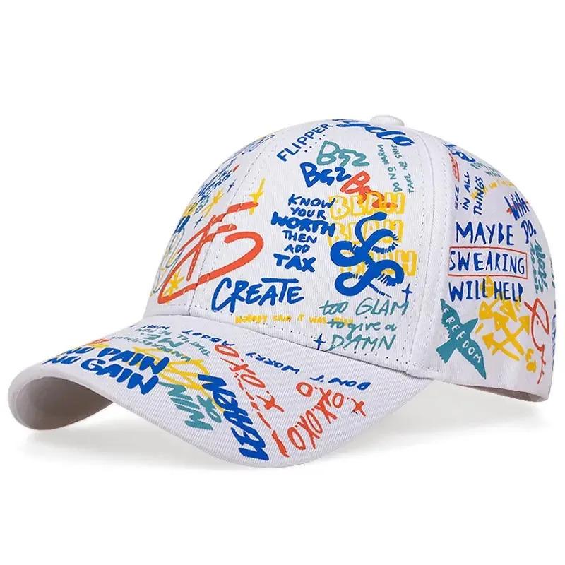 Colorful graffiti hip-hop baseball cap, casual sun protection printed duckbill cap, personalized for men and women
