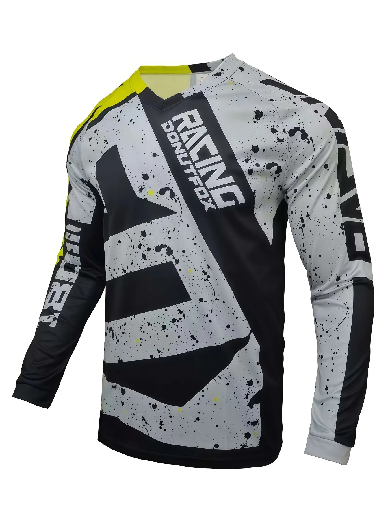 Men Long Sleeve Moto Jersey, Quick‑Dry Breathable Abrasion‑Resistant Athletic Top, Eye‑Catching Splash Color Block Design, For Mountain Motocross, Downhill Racing, Dusty High‑Temp Outdoor Sports & Daily Casual Street Wear