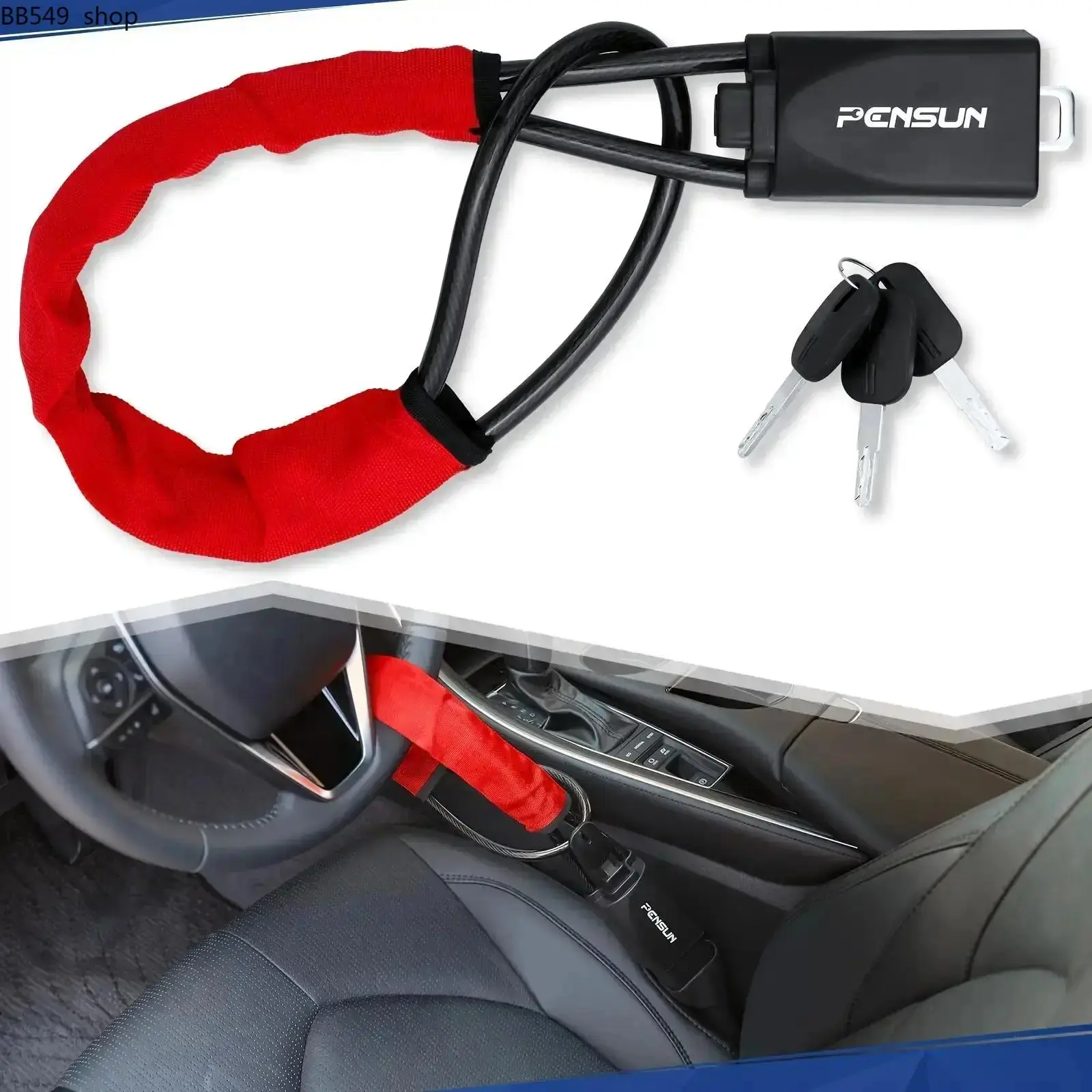 17-Inch Car Steering Wheel Lock, Multi-Functional Vehicle Security Device with Compact Design, Anti-Theft Auto Accessory for Most Cars & SUVs, Easy Storage Interior Safety Tool for Daily Driving