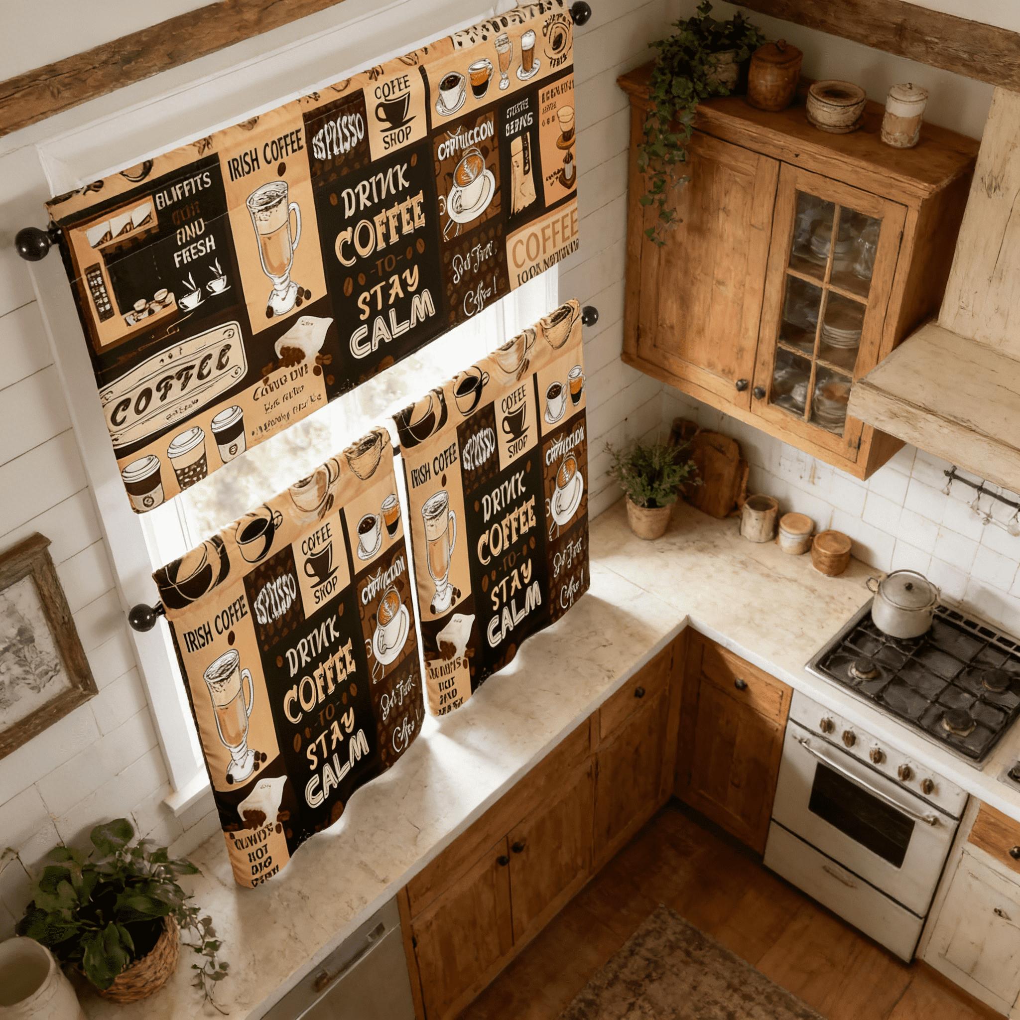 SoftHaven Home Made in USA Vintage Rustic Farmhouse 3-Piece Kitchen Curtains & Valances Set, Elegant Country Style Rod Pocket Window Drapes, Reusable Washable Polyester Home Decor for Kitchen Windows