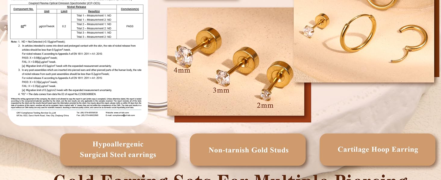 Tiny Hypoallergenic Flat Back Earrings - Surgical Steel Earrings For Women Men 14K Gold Plated Flatback Stud Earrings 20G Small Cartilage Earring Hoop 12 Pairs 2/3/4mm Screw Back Earrings