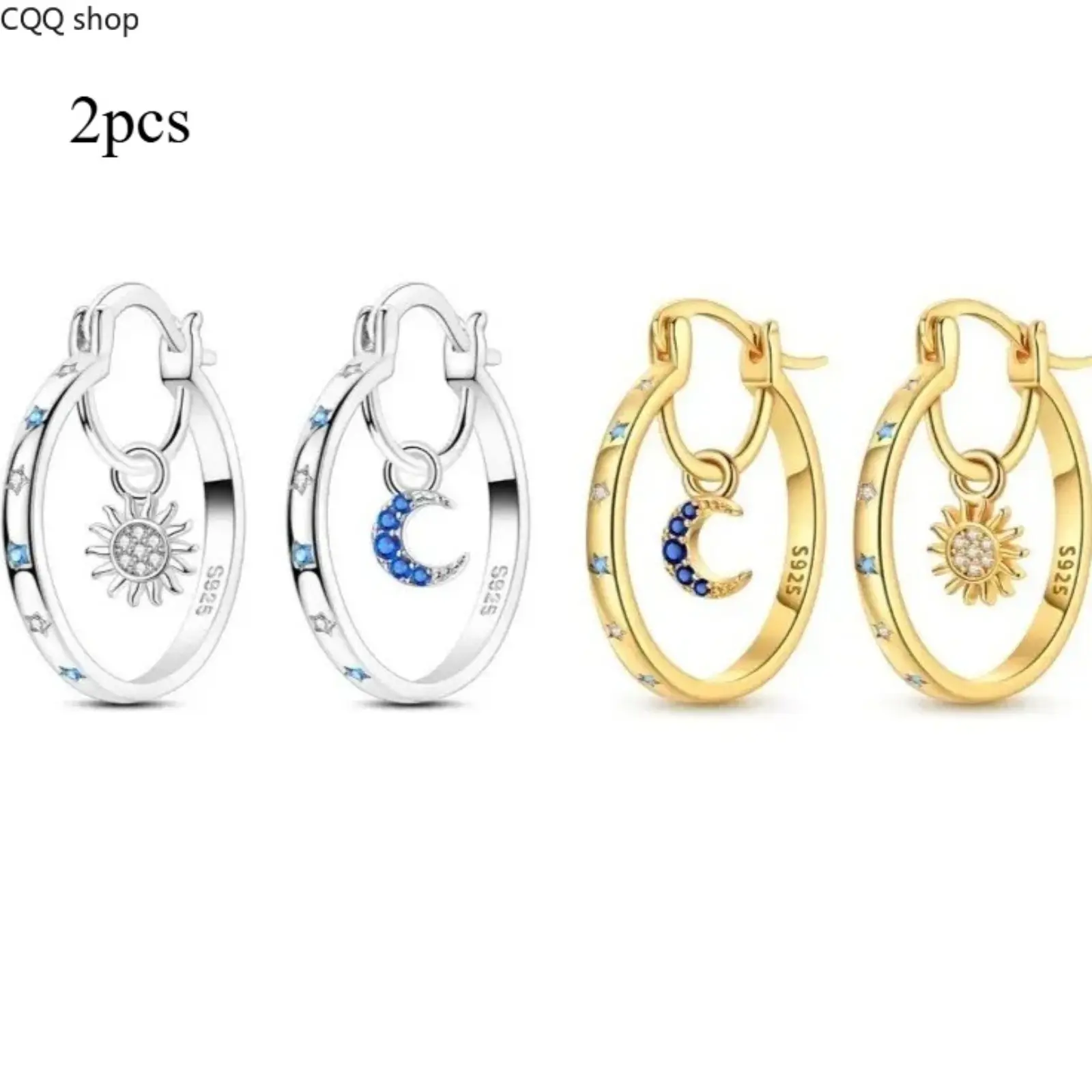 2pcs Sun and Moon Dangle Earrings - Silver-Plated with White Gold Finish, Shining CZ Inlay, Women's Earrings, Unique Accessories, Ideal Gift for Birthday, Valentine's Day, Earring For Women