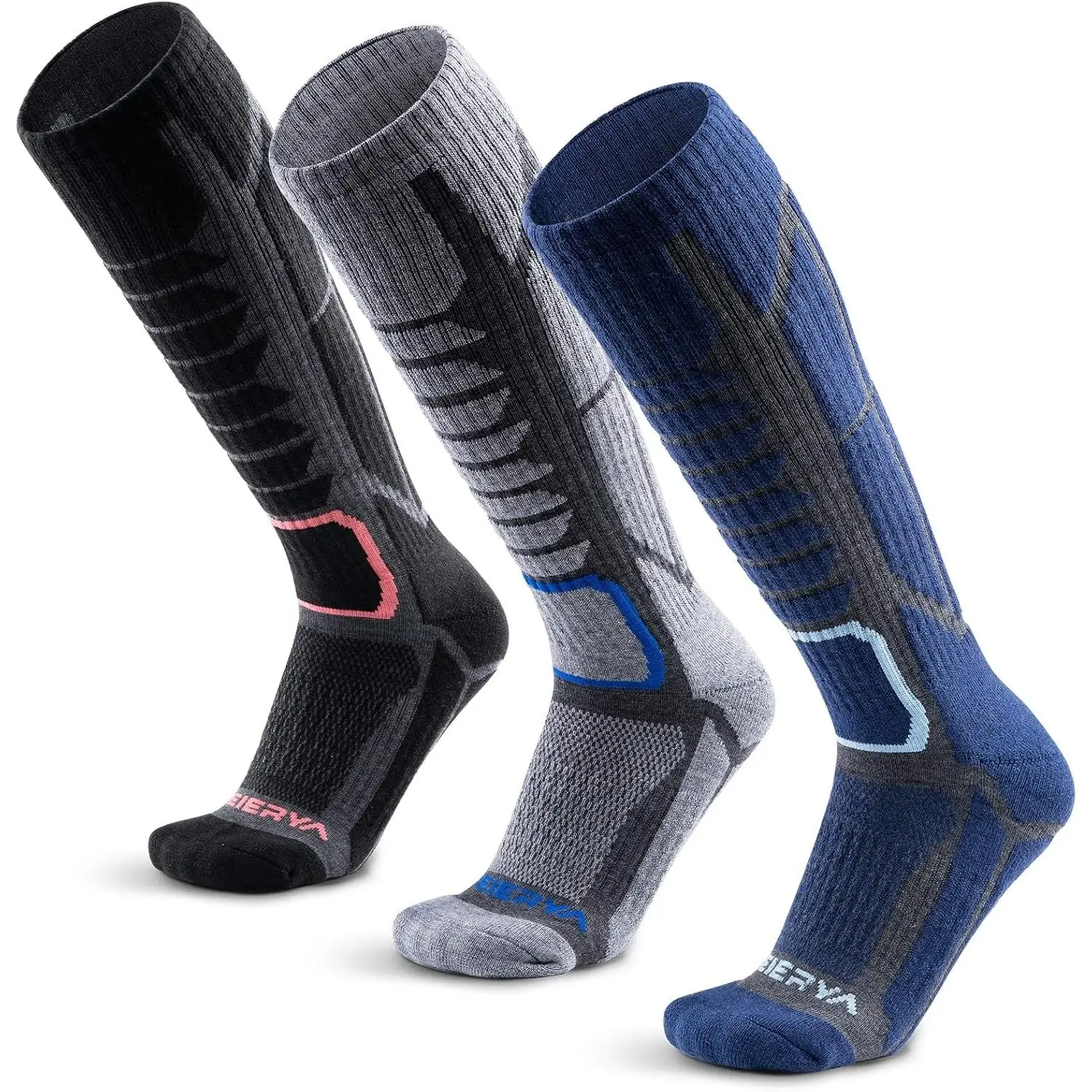 Merino Wool Ski Socks for Men & Women, Knee-High Winter Thermal Snowboarding Socks Packs
