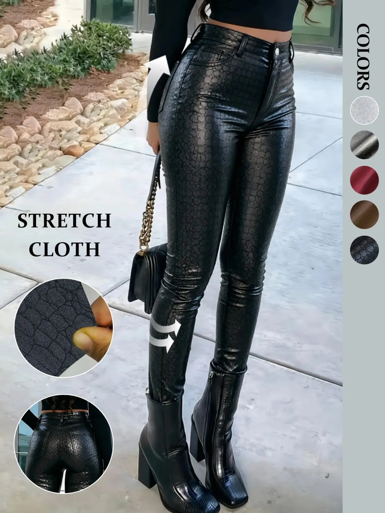 Women's Trendy Casual Snake Print Faux Leather Pants, High Elasticity Sexy Tight Fit, Street Style/night Club Wear, Spring & Fall Fashion
