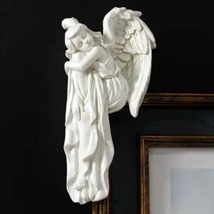 Sleeping Angel Statue Door Corner Decor, 6.3 Inch Tall  Guardian Angel Figurine  Sculpture for  Window Cabinet Ornaments (Left)