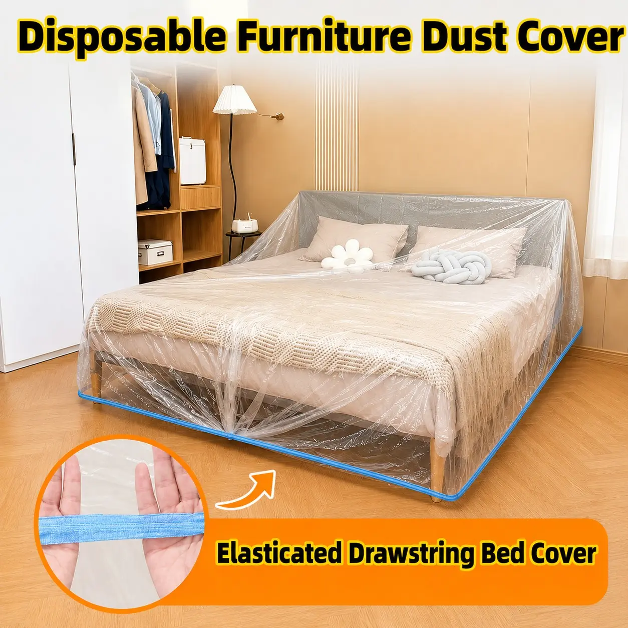 3-Pack Multi-Functional Disposable Elastic Dust Cover, Waterproof Transparent Plastic Bed Sofa Table Protector, Home Office Use, Home Care Supplies, Dustproof Cover, Household Dust Cover