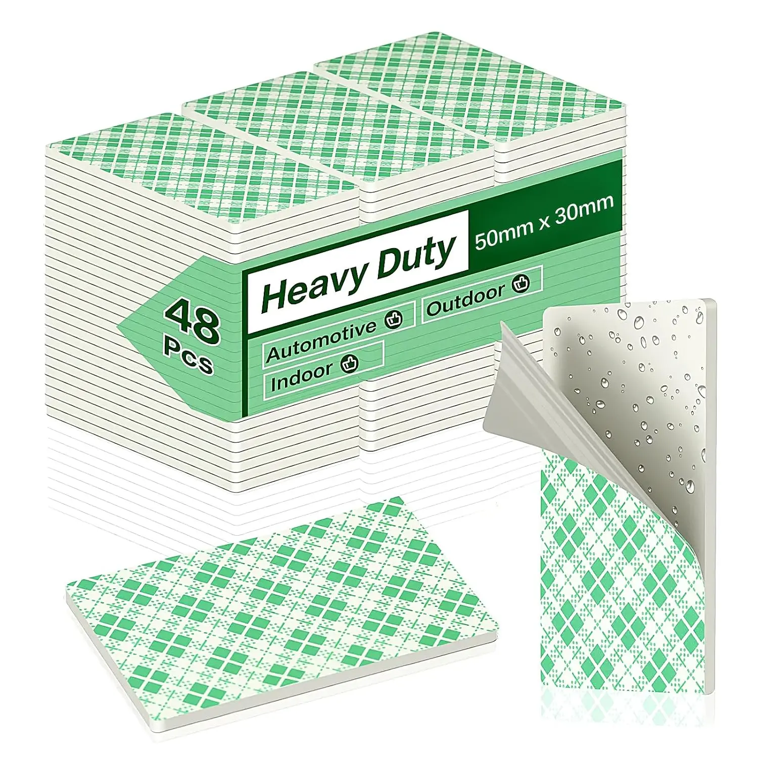 Textured Double Sided Tape Pads - 48 Count 2mm Thick Heavy Duty White Polyurethane High Tack Adhesive 50*30mm Rectangles for Arts and Craft, Mounting, Pre-Cuts